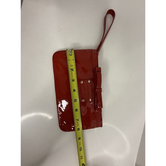Kate Spade Red Patent Leather Bow Trim Wristlet Excellent 8” Wide - Picture 9 of 10